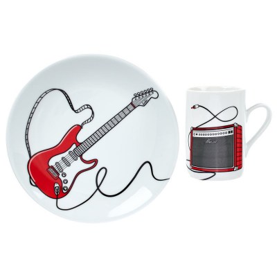 tellerundtasse  Breakfast Set Guitar I Red