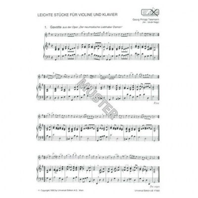 Universal Edition Telemann Leichte Stücke Violin