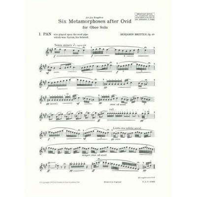 Boosey & Hawkes Britten 6 Metamorphosen Oboe