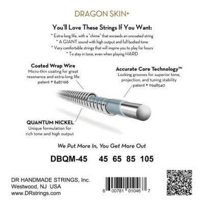 DR Strings Dragon Skin+ DBQM-45 Coated