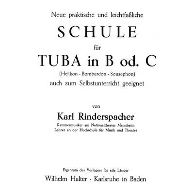 Musikverlag Wilhelm Halter Rinderspacher Schule Tuba B